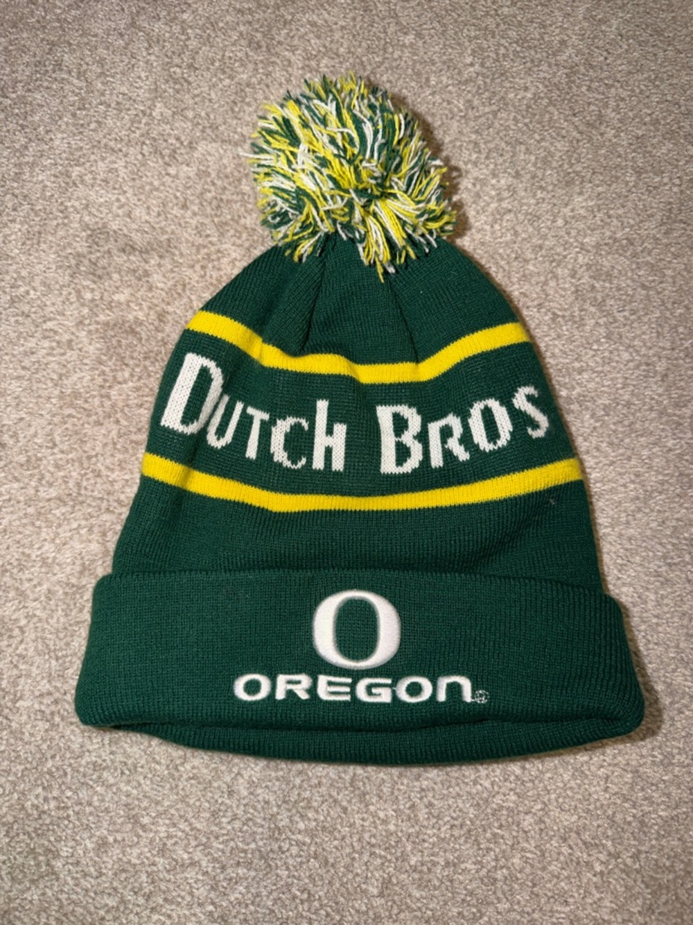 Dutch Bros Green and Yellow Pom Knit Beanie